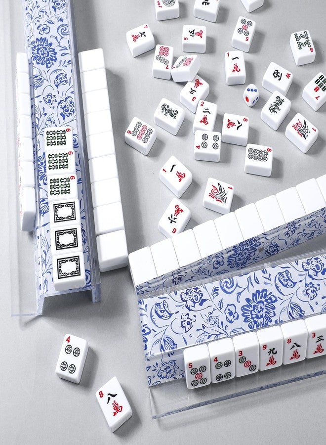 LaRandom 4 Pack Magnetic Chinoiserie Floral Mahjong Tile Racks with Removable Acrylic Pushers, 18.5 Inch Length American Mahjong Racks Holders with Blue Chinoiserie Pattern, Fits All Tile Sets - Image 5